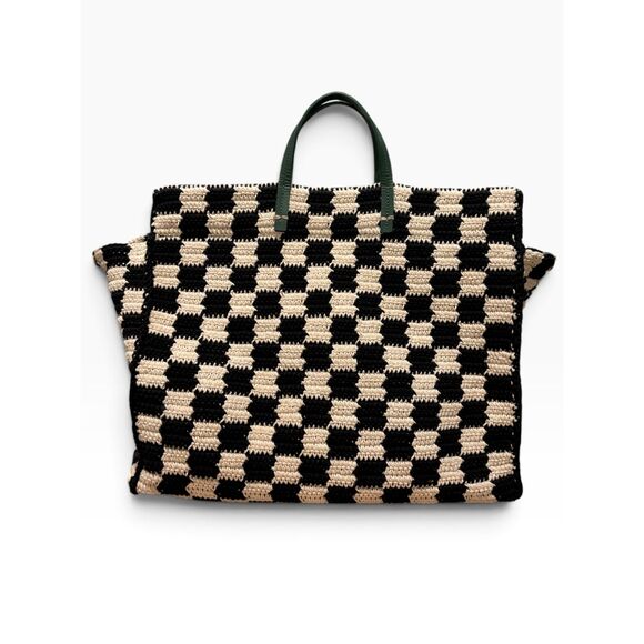 Clare V Handbags - Clare V. Checkerboard Crochet Tote Bag Black Cream